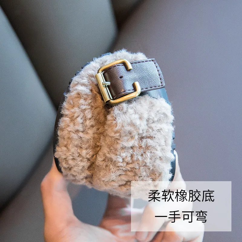 Kid's Autumn Winter Shearling Shoes Children Furry Warm Soft Fashionable Shoes Girls Toddler Cute Fleece Casual Plush Flat Shoes 4