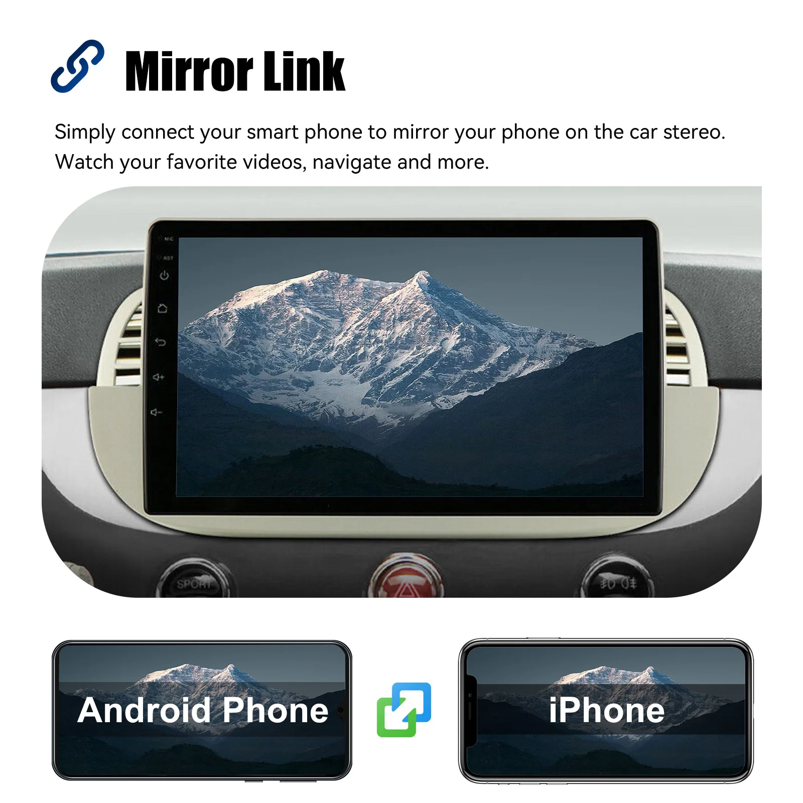ESSGOO Kabelloses Apple Carplay Android Auto für Fiat 500 2007-2015 9" Android 13 2+64G Autoradio GPS WIFI RDS Bluetooth FM EQ USB Mirror Link – Detail 12