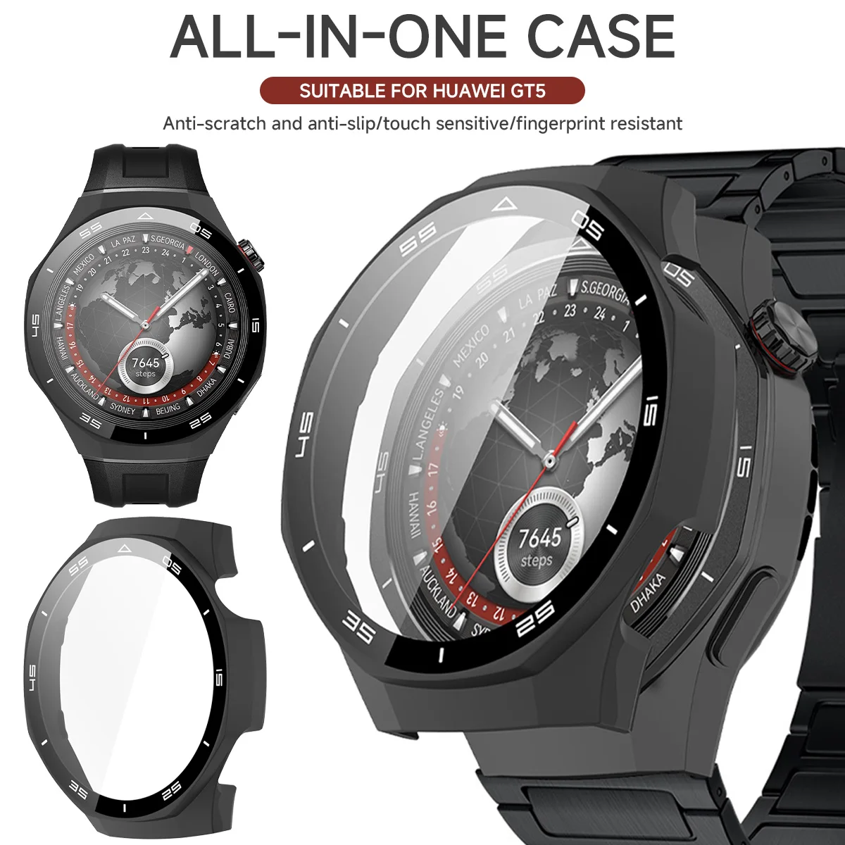 Tempered Glass Screen Protector & Hard PC Protective Bumper Case for Smartwatch - 46mm, Enhanced Protection Accessories