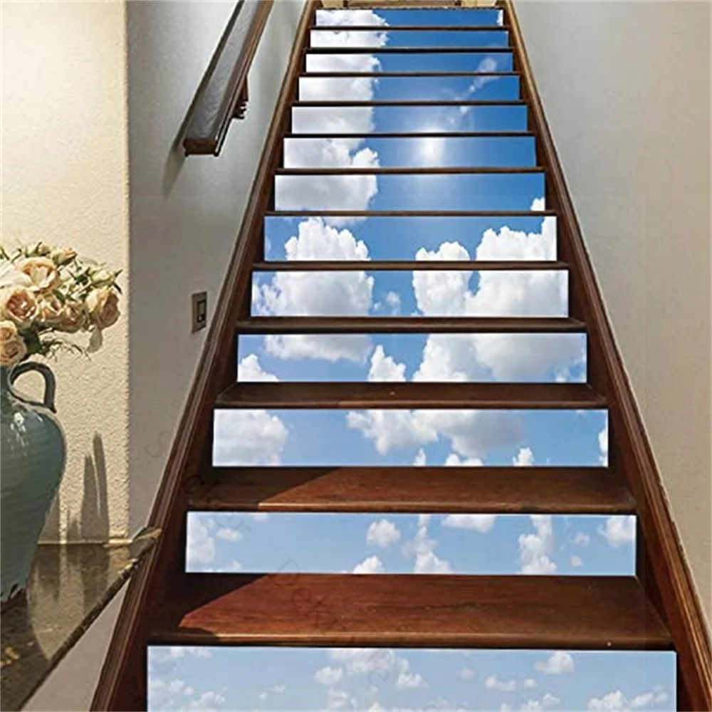 Self-adhesive Stair Sticker Landscape Planet Bookcase Vinyl Removable 3D Staircase Decor Bamboo Decals PVC Home Decor 6/13pcs sticker decoration 3d sticker paper vinyl stair nosing