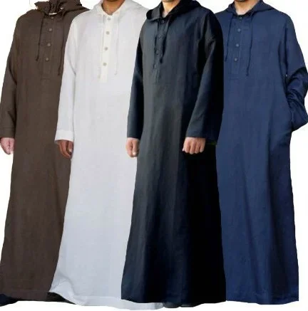 

2023 Muslim Men Robe Arabic Style Simple Long Men Hooded Shirt Muslim Robe Men Arab Long Robe Casual Long Robe
