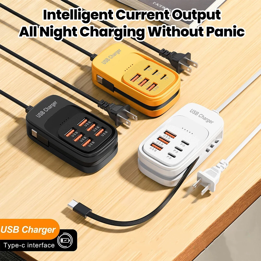 Universal Multi-Port USB Charger with Quick Charge & Type C Cable – Power Strip Adapter with EU/US/UK Compatibility