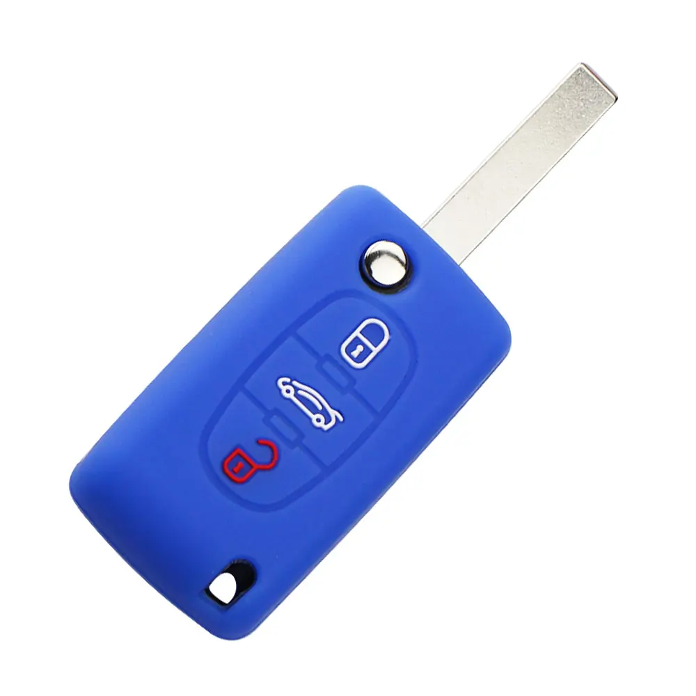 3 Button Flip Folding Car Key Case Silicone Cover for PEUGEOT 207 407 307 308 607 Citroen C2 C4 C5