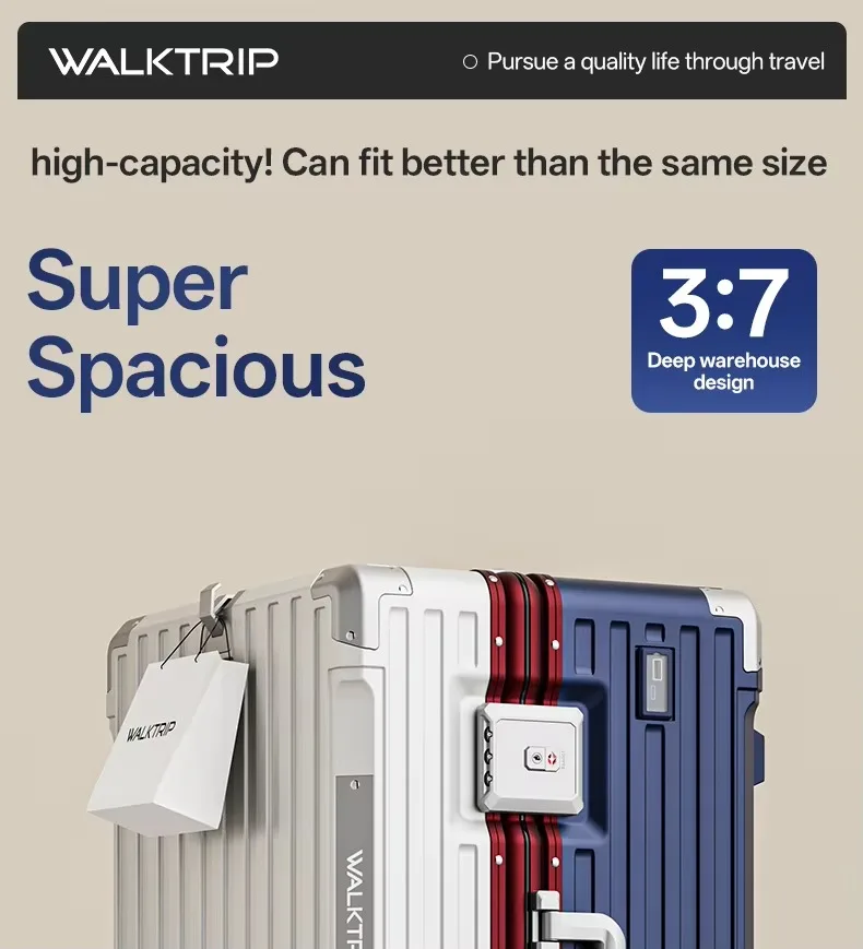 Luxus-Reisekoffer Hochwertiges Upgrade Verstärktes PC-Material Rollkoffer mit Aluminiumrahmen TSA-Schloss 20/24/26/28/30 Zoll – Detail 1