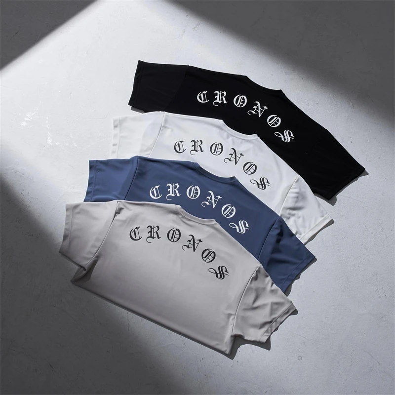 T-shirt oversize da palestra T-shirt sportiva da uomo Estate maschile in cotone Fitness Bodybuilding Camicie da allenamento T-shirt a maniche corte Top - immagine 2