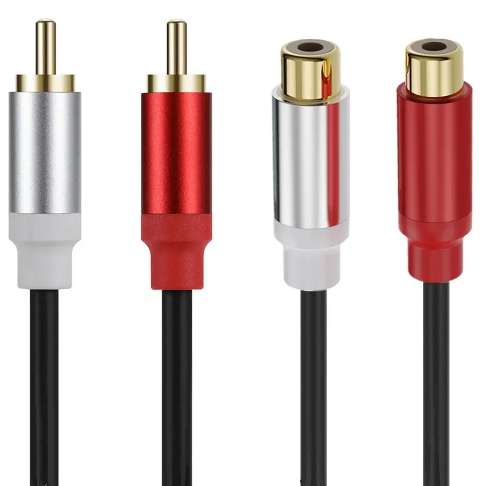Dual RCA Male to Dual RCA Female Audio Video Cable with Gold Plated Connectors