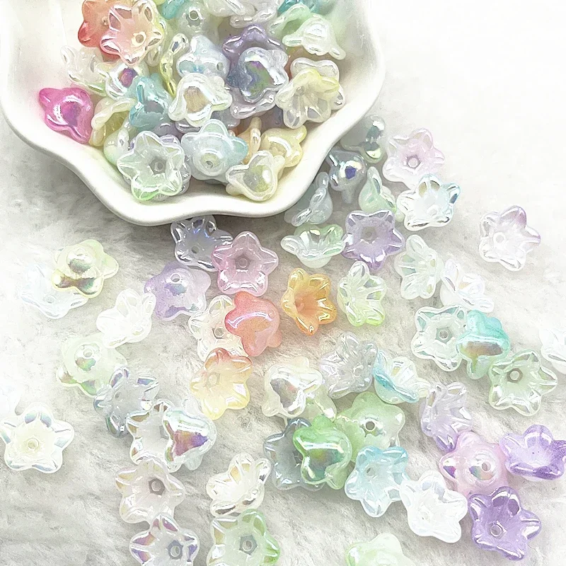 50pcs 7x13mm Gradual Change Acrylic Bellflower Beads Caps Jewelry Findings Charms Bracelets Spacer Beads for Jewelry Making