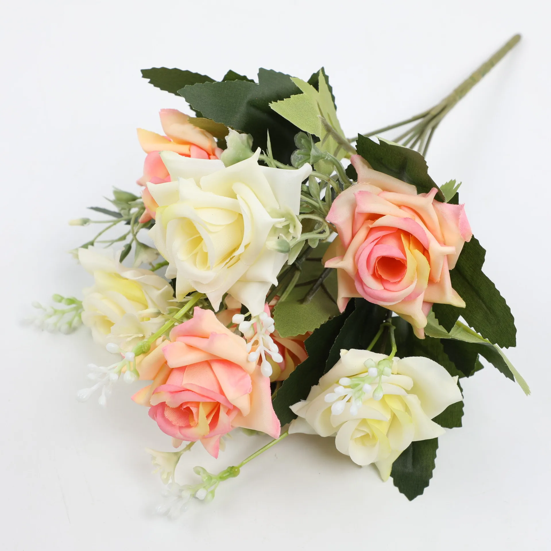 

New Flower Bundle Beautiful White Silk Rose Artificial Flower Wedding Home Dining Table Decoration Arrangement Artificial Flower