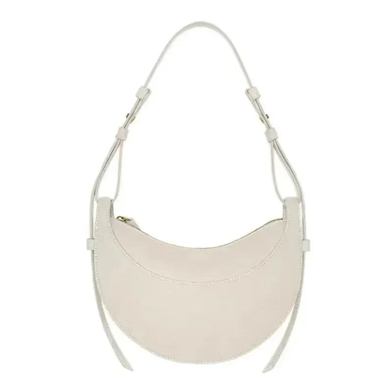 French Fashion Genuine Leather Women's Single Shoulder Crescent Bag with Niche Design, Zipper Convenient and  Practical