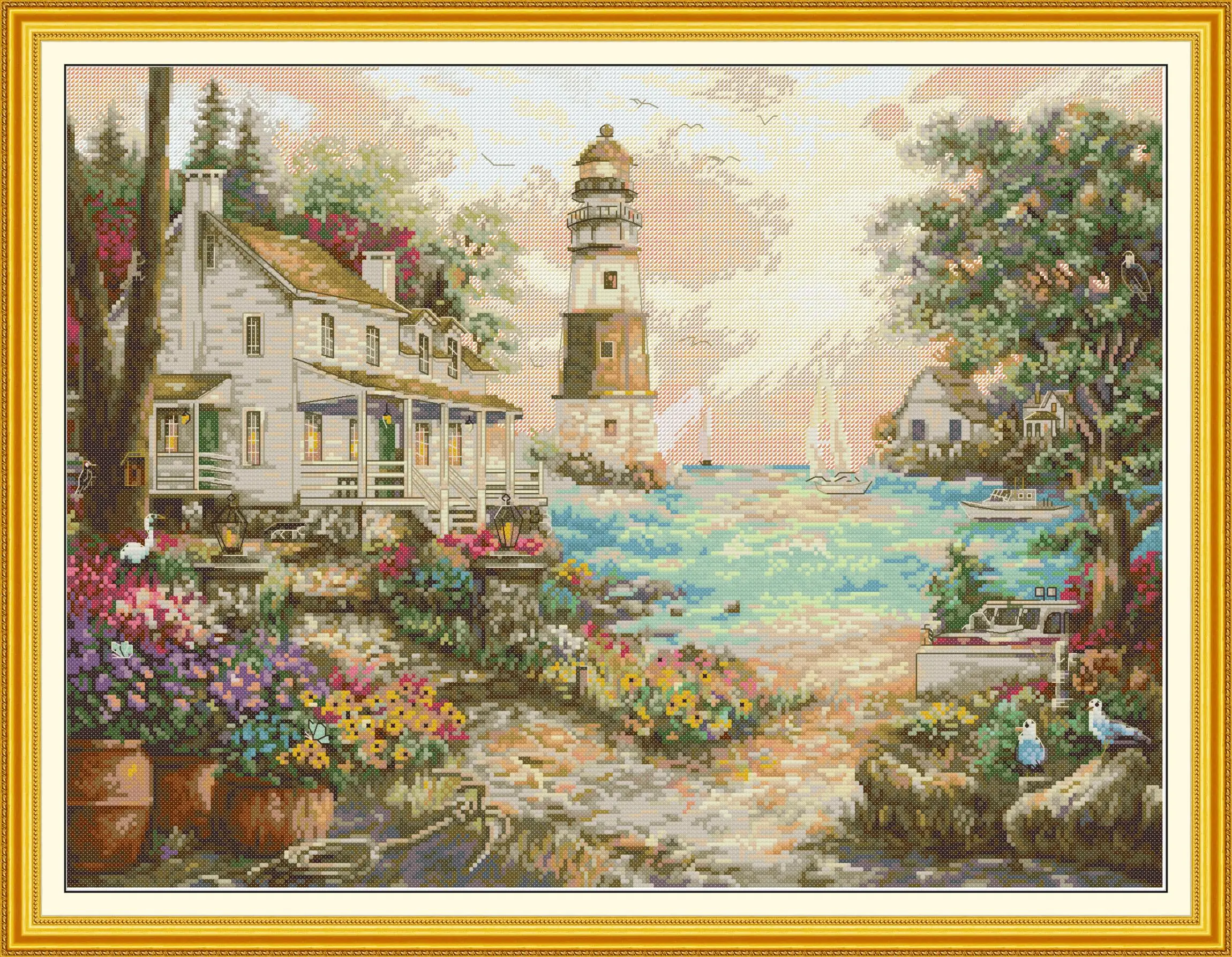 

Cross-embroidered picture hanging in the living room, 11CT/14CT hand embroidered