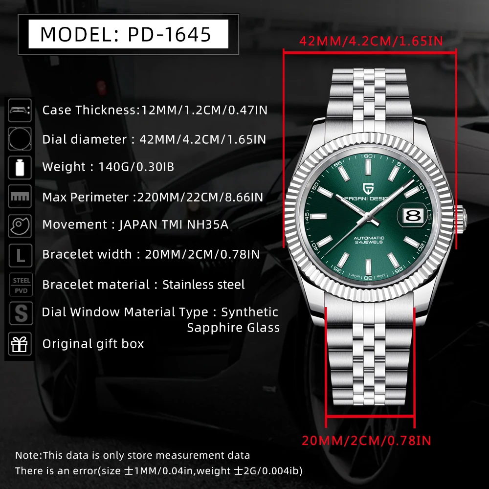 Mechanical Watch New PAGANI DESIGN PD-1645 V3 Men Mechanical Watches Business Sapphire Glass Automatic Watch NH35 Stainless Steel Watch for Men