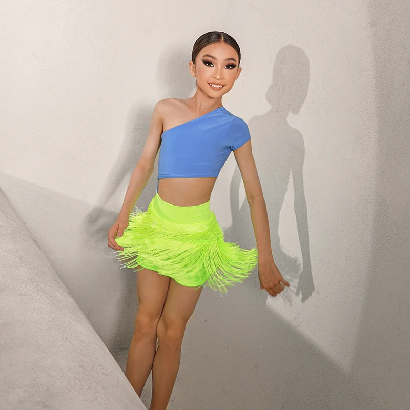 2022 New Latin Dance Skirts For Girls Tassel Skirts Rumba Tango Dress Children Latin Dance Practice Clothes Dancewear DQS9519