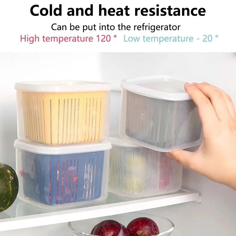 Refrigerator Storage Box 2 Grids Food Fruit Storage Box Portable Compartment Fridge Organizer Drain Basket Meat Onion Crisper kitchen storage box,food storage container