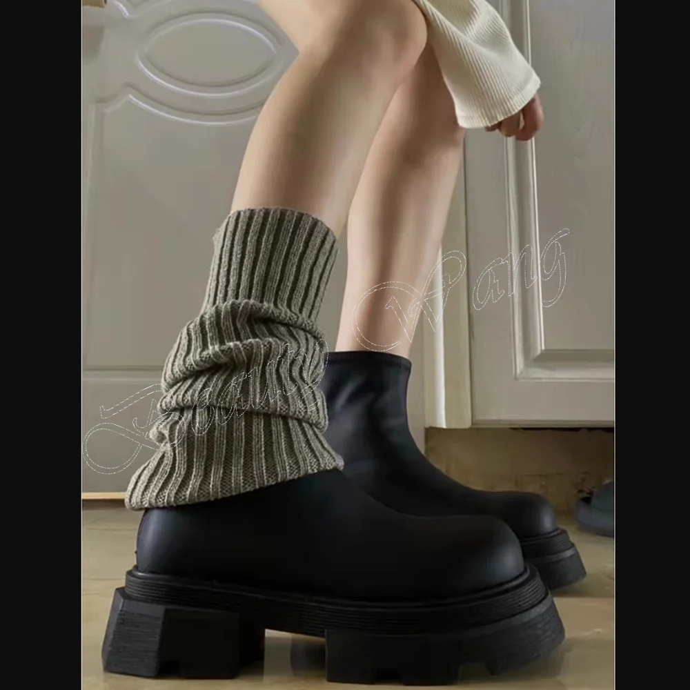 

Black Chunky Heel Ankle Boots Back Zipper Round Platform Chunky Heel Shoes for Women Wedding Shoes 2023 Zapatos Para Mujere