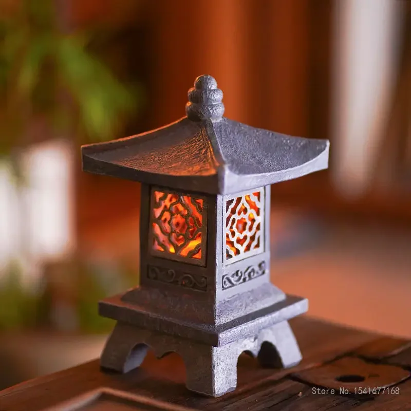 Chinese Zen Imitation Stone Tower Resin Landscape Rechargeable Palace Lamp Home Indoor Courtyard Living Room Office, Study Decor