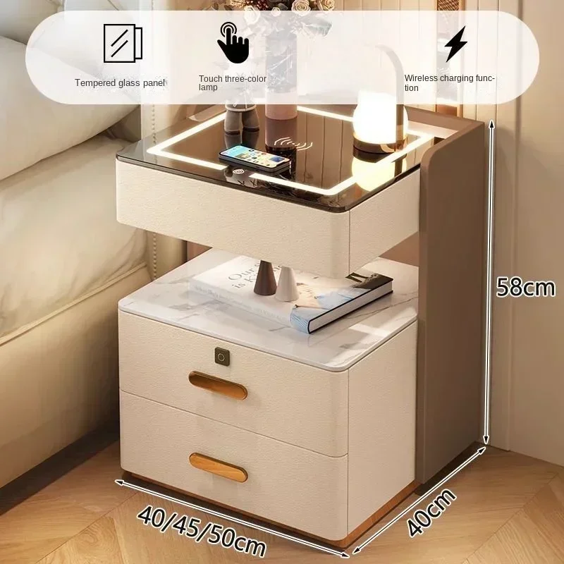 thumbnail image 1 of Mesita de noche inteligente, sencilla y moderna, dormitorio doméstico de tres cajones, almacenamiento junto a la cama, gabinete de almacenamiento de madera maciza, mesita de noche, 1 of 4