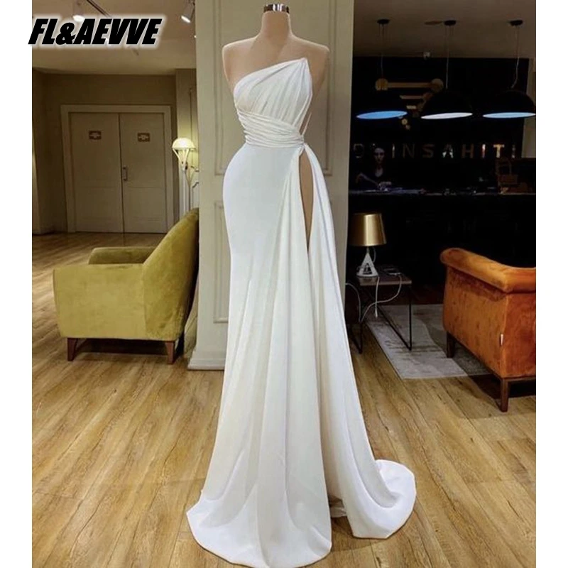 Real Picture White Evening Dress Long 2021 Mermaid Split Floor Length Evening Prom Party Gowns evening dresses with sleeves