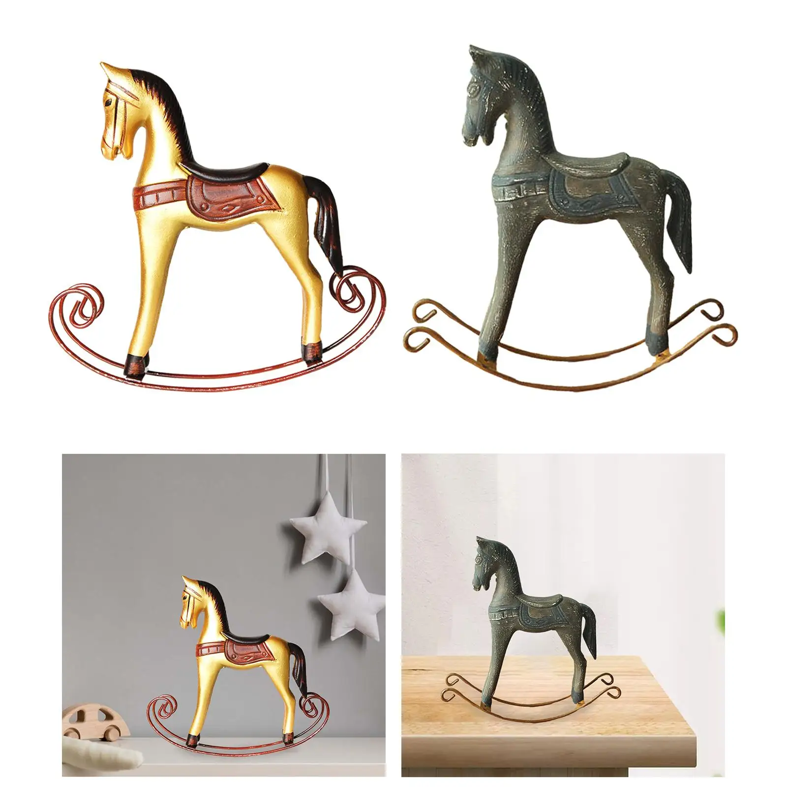 

Rocking Horse Figurine Nordic Style Collectible Art Crafts Wooden Tabletop Ornament for Shelf Cabinet Bookshelf Desk Living Room