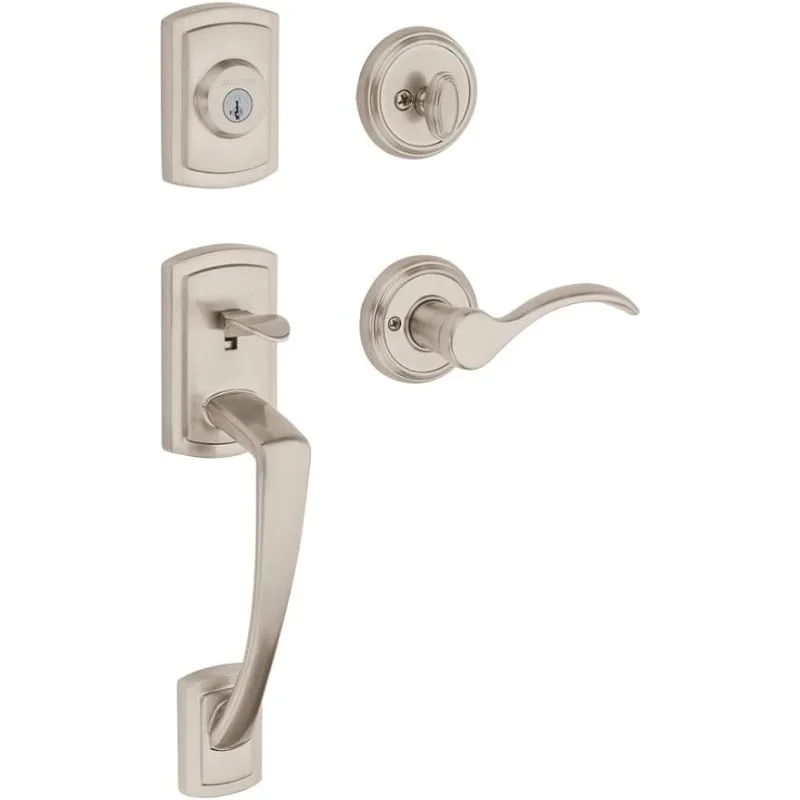 Front Entry Handleset with Interior Lever, Featuring SmartKey Deadbolt Re-Key Technology and Microban Protection,in Satin Nickel