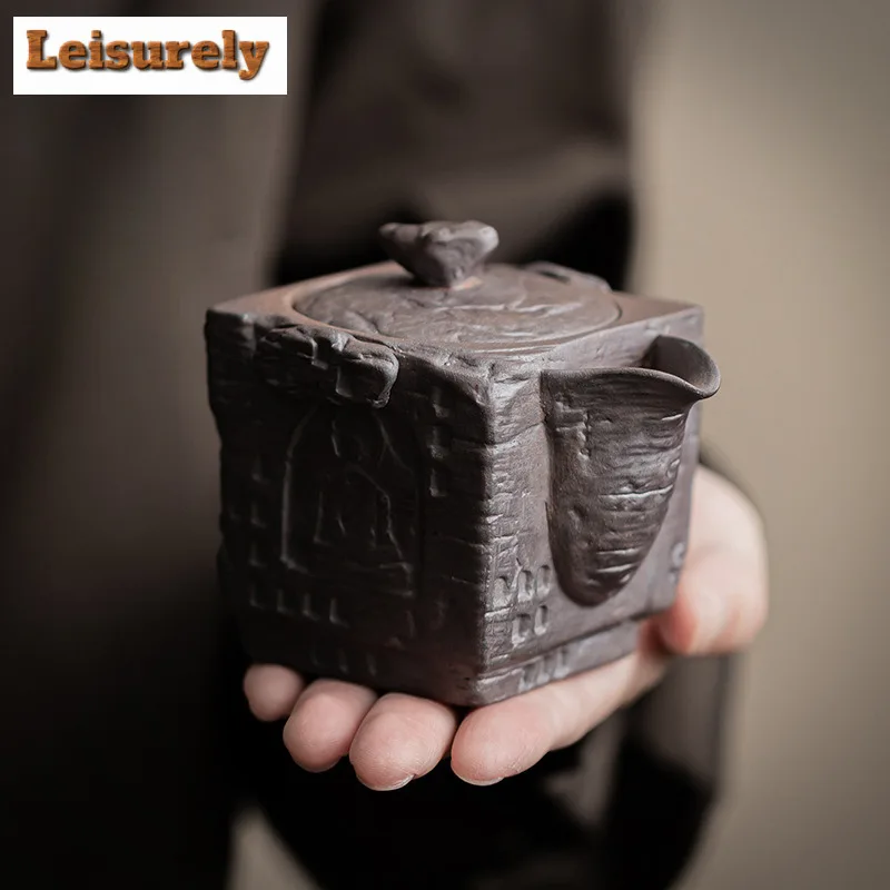 180ML Zen Old Rock Mud Square Hand Held Teapot Japanese Tea Infuser Pot Tea Brewing Kettle with Filter Tableware Supplies Craft