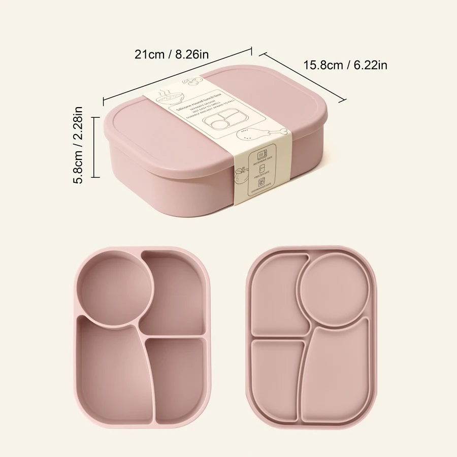 1PCS Baby Silicone Food Storage Box Solid Color Baby Tableware Portable Four-compartment Dinner Plate Toddler Lunch Box 6
