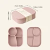 1PCS Baby Silicone Food Storage Box Solid Color Baby Tableware Portable Four-compartment Dinner Plate Toddler Lunch Box 6