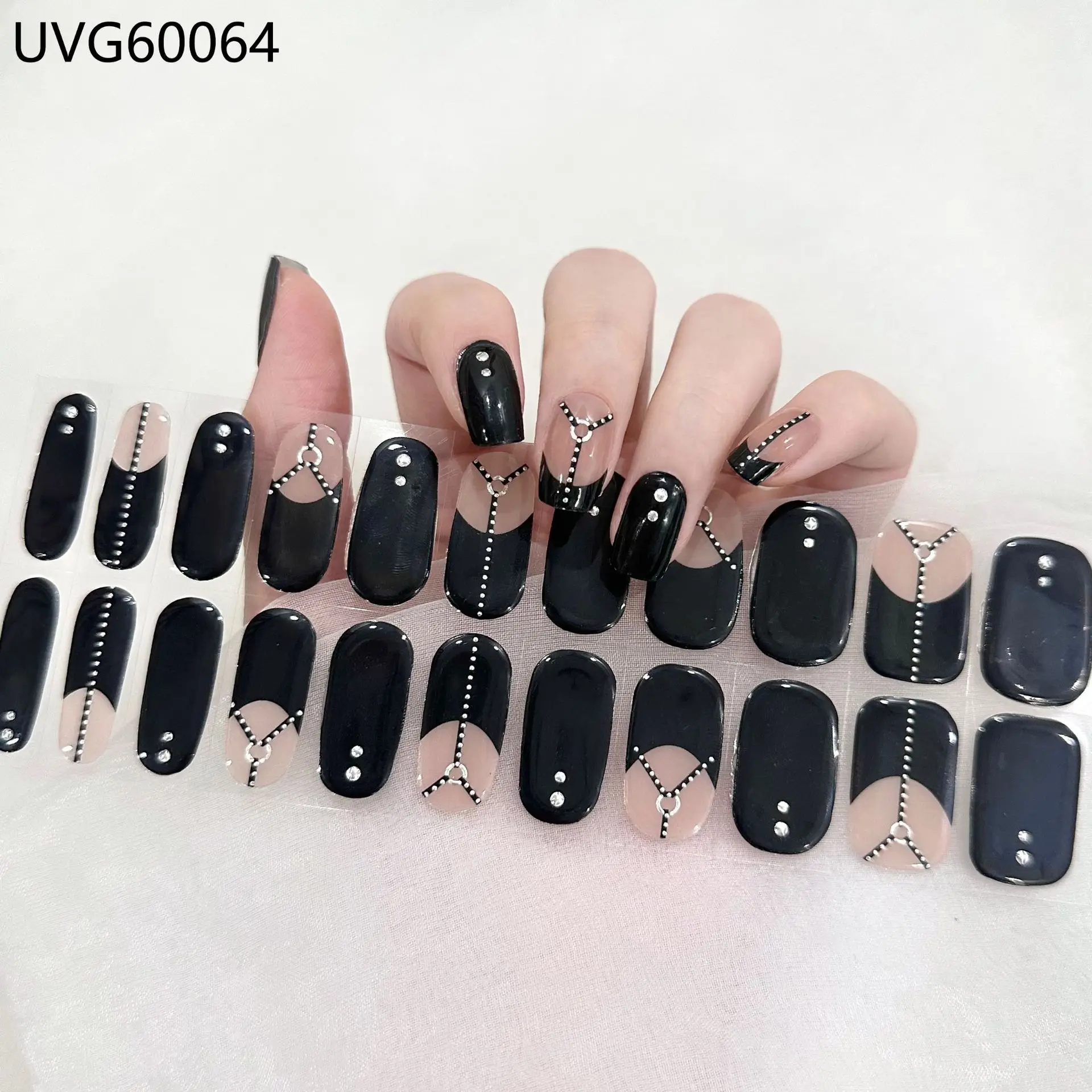 2024 Halloween Semi-cured UV Gel Nail Stickers Pumpkin Skull Full Cover Gel For UV Lamp Gel Nail Strips Press On Nail Decal 5