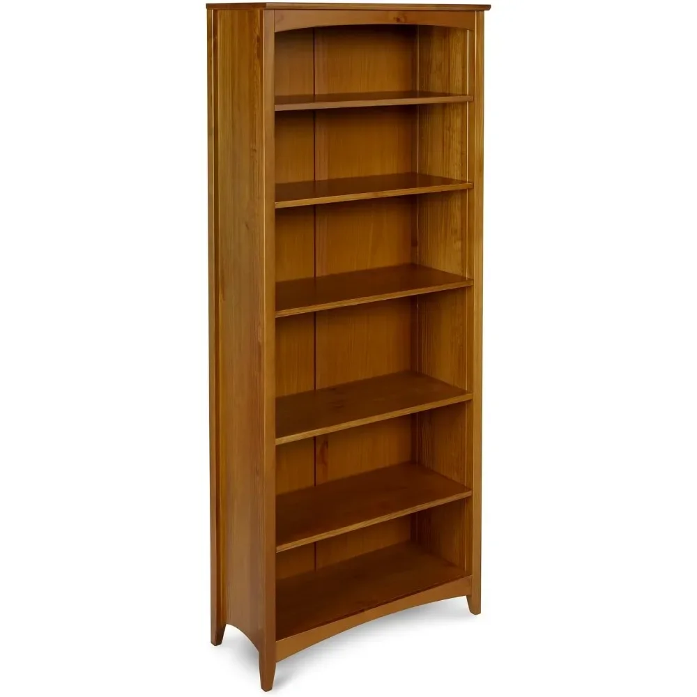 

Style 6 Shelf Bookcase Solid Wood 72 inch Tall Adjustable Shelving Closed Back Display Bookshelf Bedroom, Cherry