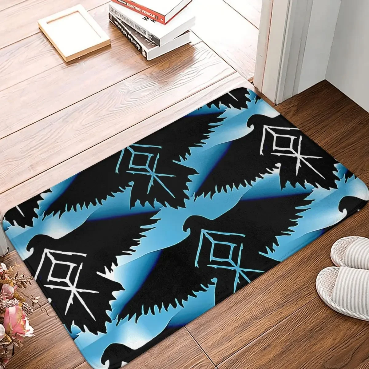 

Viking Valhalla Non-slip Doormat Blue Stylized Blood Eagle Print Carpet Living Room Kitchen Mat Welcome Flannel Pattern