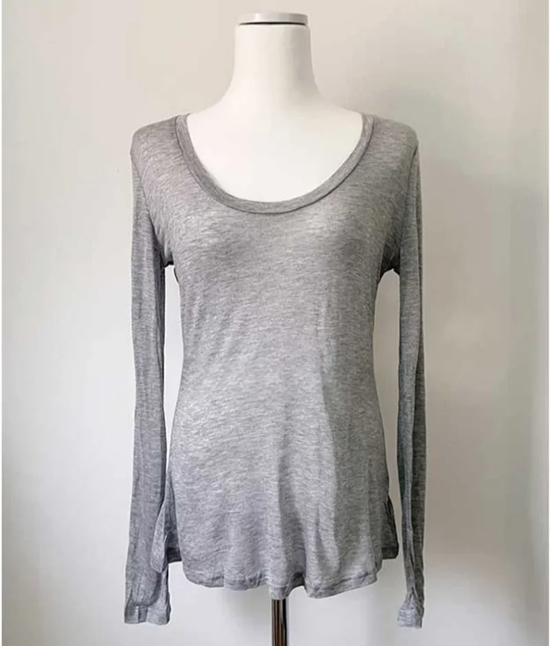 2026 Sexy See-Through T-Shirt Women Summer New Base Layer Full Sleeve Crew Neck Top Korean Solid Basic Sunscreen Female Clothing