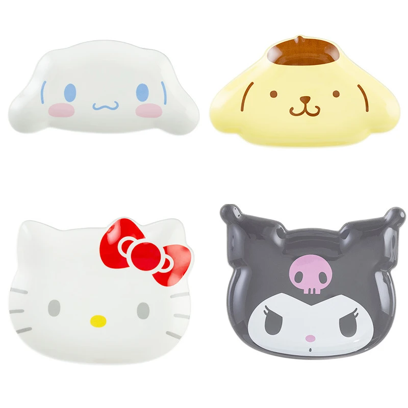 

Sanrios Hellokittys Kuromi Cinnamoroll Pompom Purins Cartoon Cute Plate Cutlery Irregular Dessert Plate Ceramic Dinner Plate