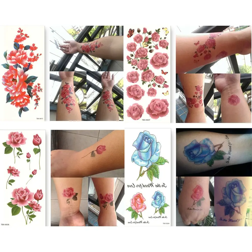 Lady Fashion Waterproof Flowers 3D Beauty Makeup Water Transfer Arm Leg Art Body Art Temporary Tattoo Stickers Fake Tattoos