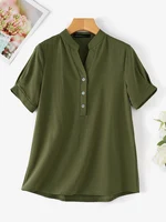 2024 ZANZEA Women Casual Cotton Blouse Vintage Summer Loose Tunic Tops Female Blusas Chemise Oversize V Neck Short Sleeve Shirt - Image 3