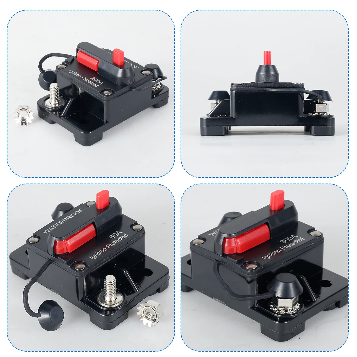 30A-300A Circuit Breaker Fuse Reset 12-48V DC Manual Reset Inline Fuse Inverter IP67 Waterproof Car Yacht Auto Circuit Breaker