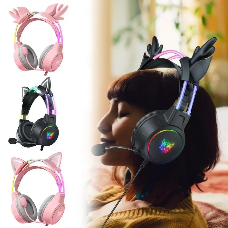 

X15 Pro Wired Headphones With RGB Head Beam Flexible Mic Button Glow Light Stereo Bass Gamer Girl Gifts Earphones for Gamer