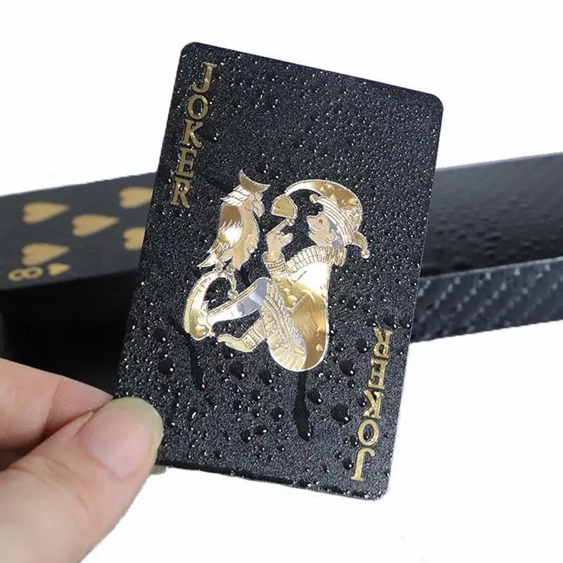 Playing Cards 54 Gold Playing Cards Plastic Poker Game Deck Foil Pokers Pack Magic Waterproof Card Gift Collection Gambling Board Game Plastic Playing Cards