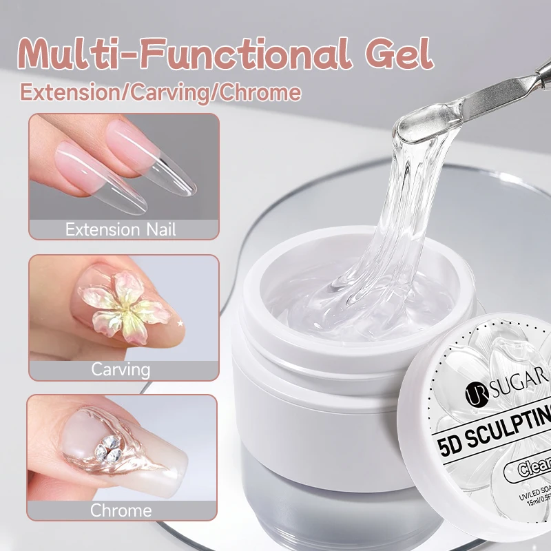 UR SUGAR 15ml Box Extension Nail Gel in Jelly Pink, White, and Clear for French Manicure Nail Art