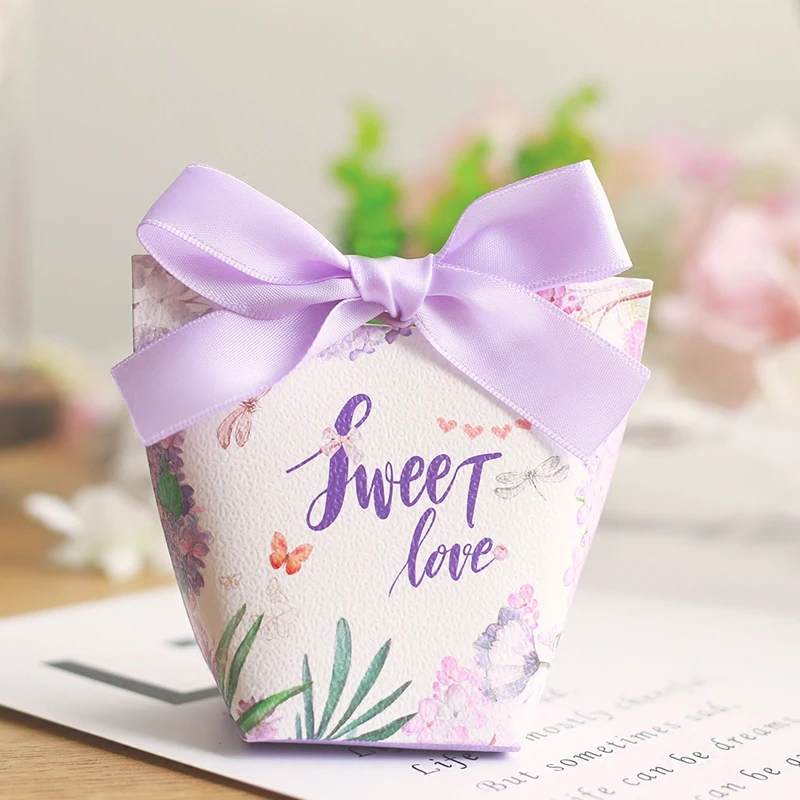 50Pcs New Lavender Purple Flower Sweet Love Ferrero Candy Boxes Wedding Favors  Party Gift Box Paper Package Candy Bag