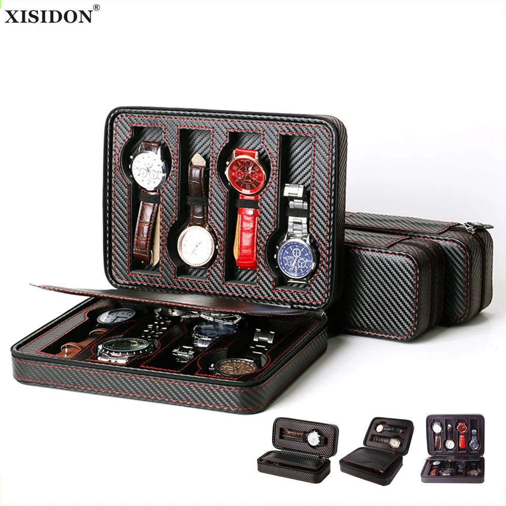 

2/4/8 Grids Portable Watch Organizer Box Faux Leather Zipper Watches Display Box Wrist Watch Storage Boxes Case Watch Box