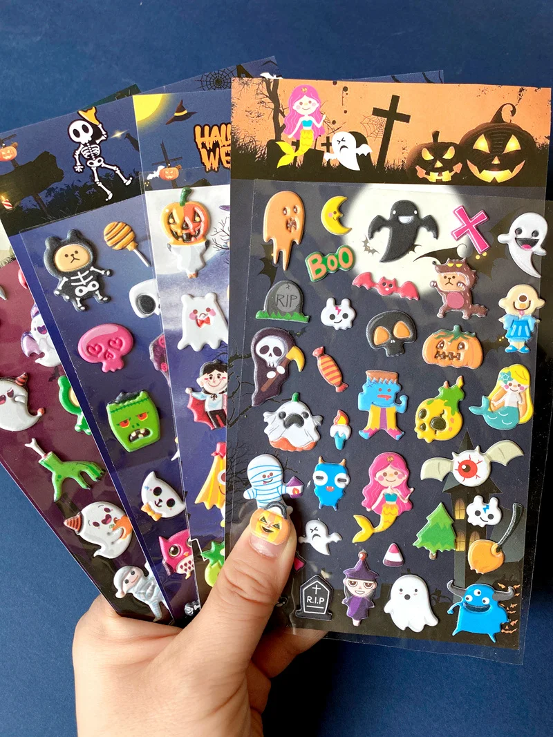 4pcs/set Cartoon Halloween Bubble Stickers 3D DIY Decoration Stationery Album Diary Scrapbooking Halloween Children Toy Gifts 46pcs boxd kawaii plant flowers stickers decorative stick labels diy diary album scrapbooking accessories flakes sticker