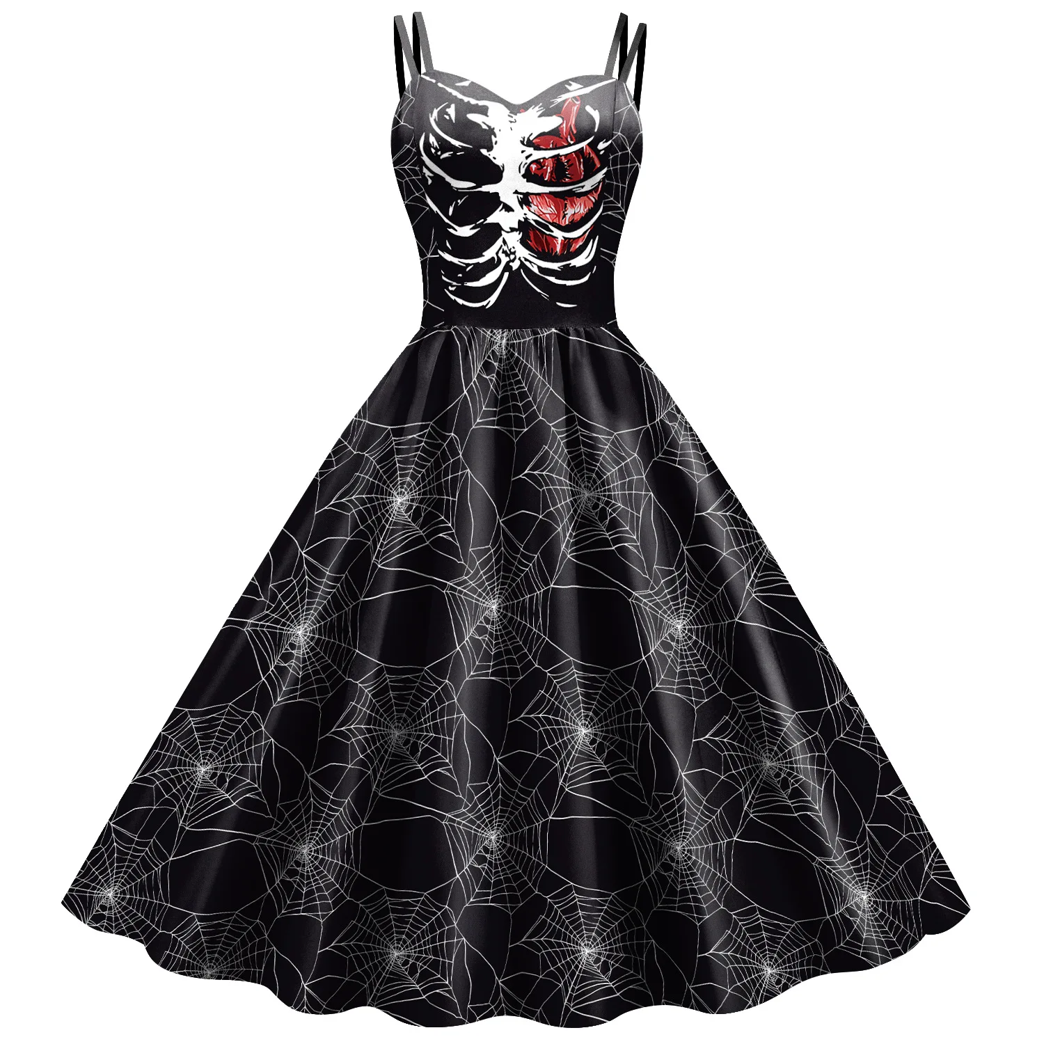 

Halloween Cosplay Costume Skeleton Women Sling Dress Vintage Robe Vintage Robe Party Dresses