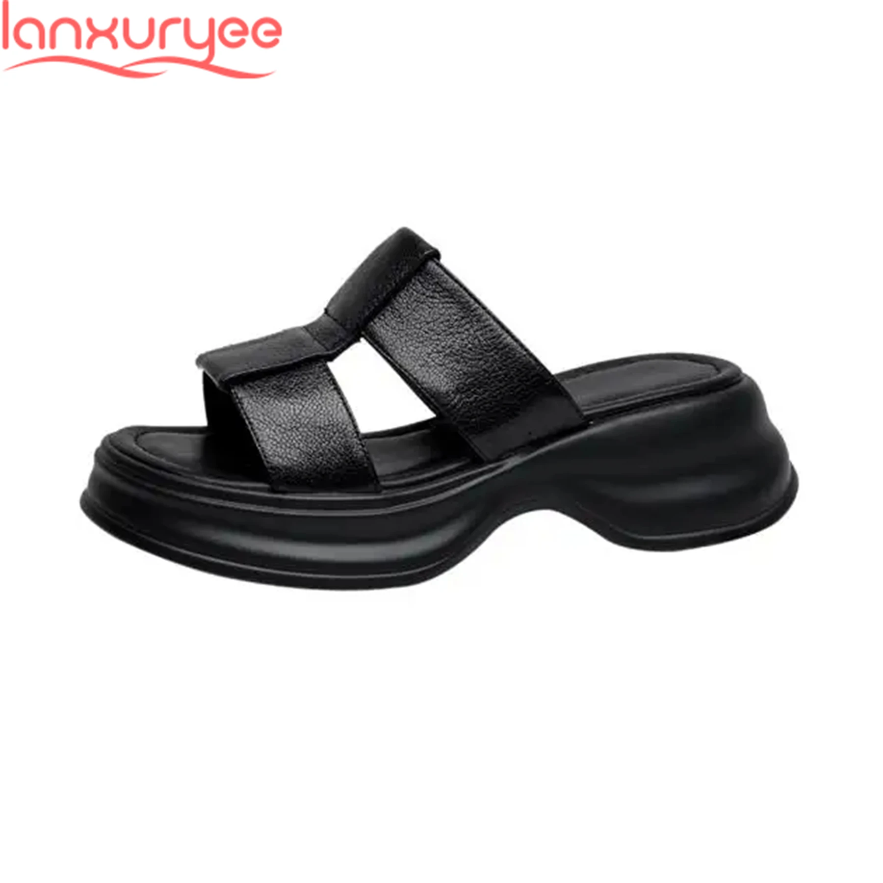 

Lanxuryee Superstar Genuine Leather Mules Peep Toe Casual Summer Shoes Brand Luxury Platform Comfort Solid Dating Women Sandals