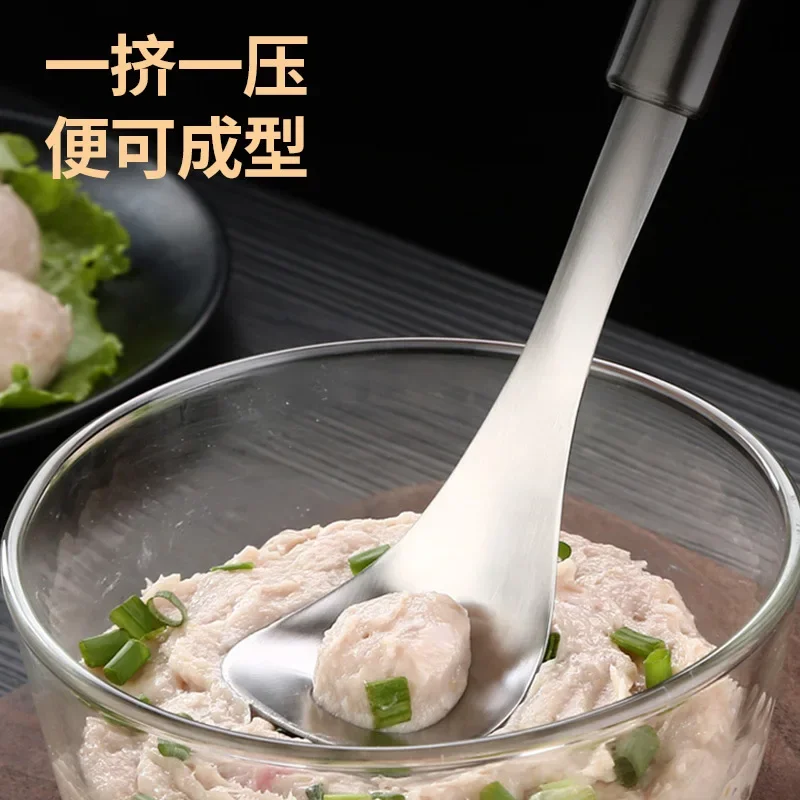 Homemade Meatball Spoon, Stainless Steel Pressed Meatball Maker, Squeeze Cuttlefish Shrimp Spoon