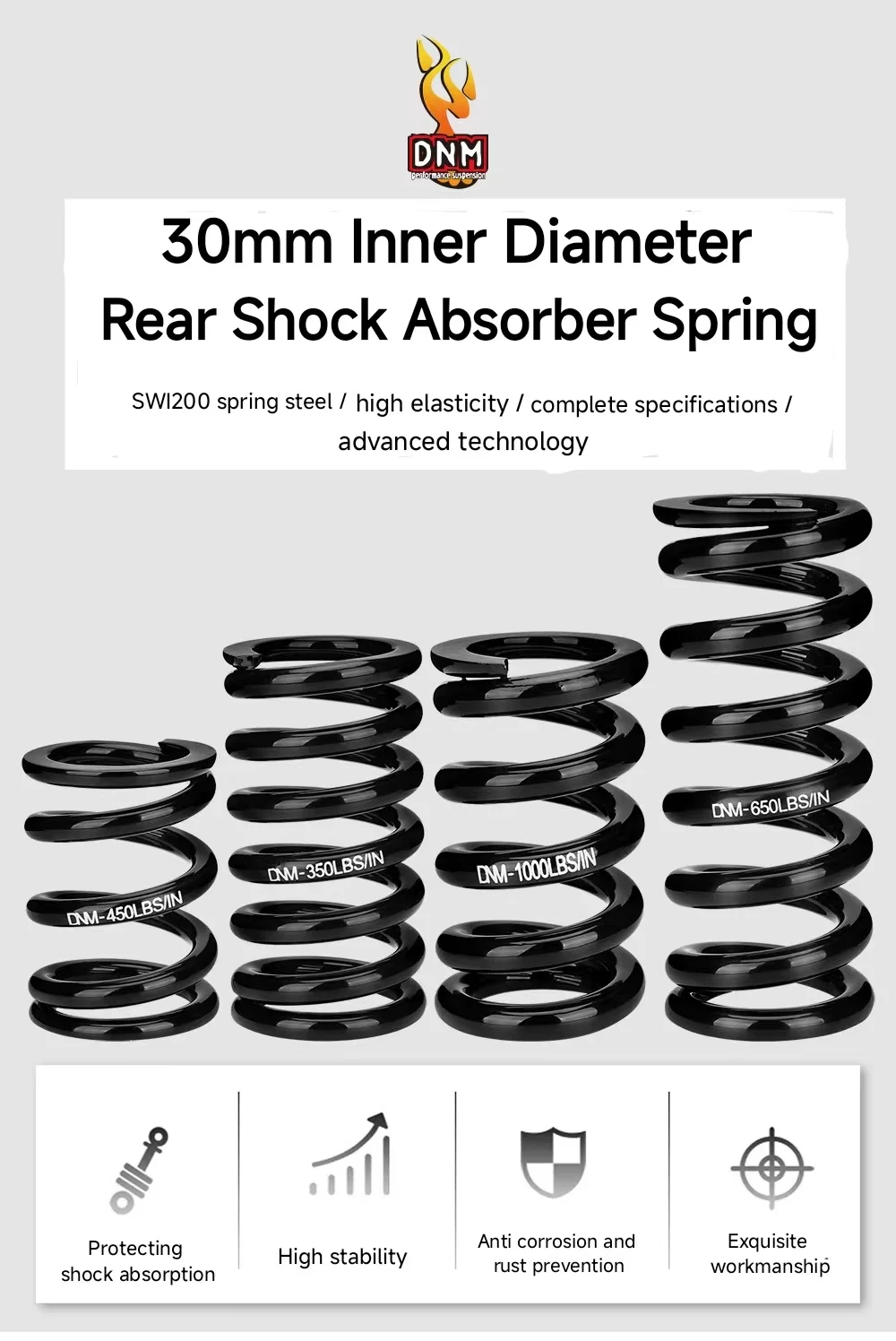 Description Picture 2 of itemBicycle Rear Shock Absorber Spring DNM DV22AR 30mm Inner Diameter Spring 350-1000LBS Applicable To DNM DV Series Shock Absorber