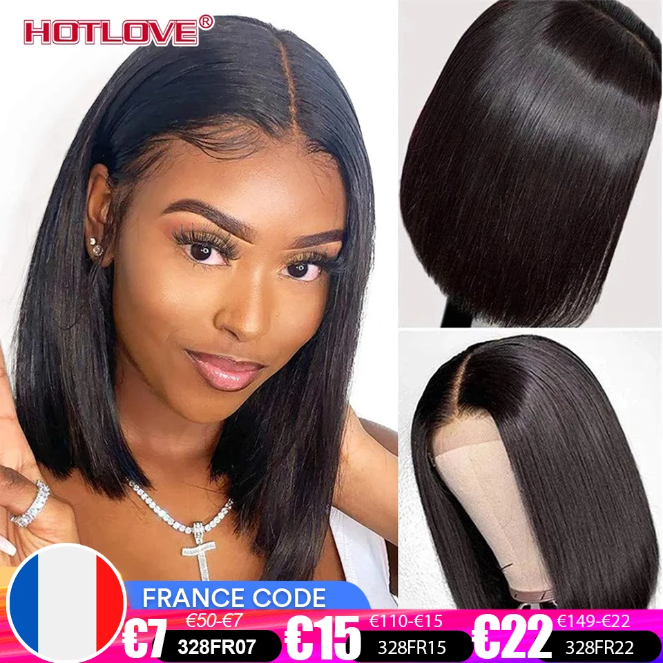 Short Bob Wig Bone Straight Human Hair Wigs for Black Women Pre-Plucked 5x5x1 Closure Wig Brazilian Hair Lace Wigs 150% Denisty