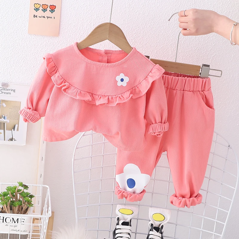 

Kids Clothing Sets Baby Girls Lace Tops Trousers Floral Infant Clothes Outfits Spring Autumn Kids Sportswear Princess Costume