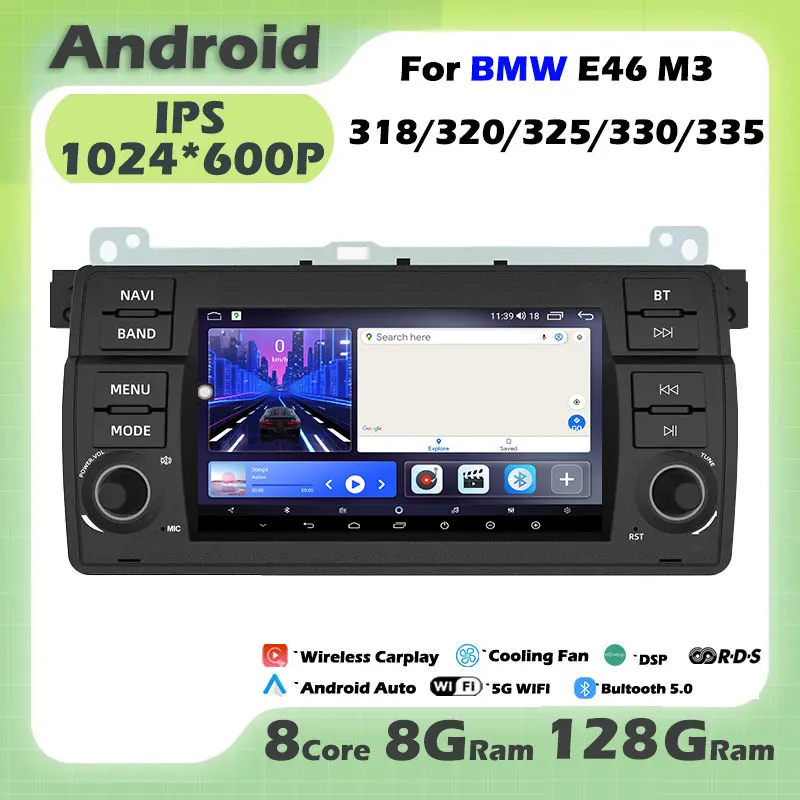 

7'' For BMW E46 M3 318/320/325/330/335 Android 14 Car Radio Multimedia Player GPS Navigation Stereo WiFi BT Carplay Auto DVD
