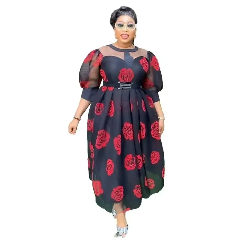 Elegant Plus Size African Party Dresses for Women 2024 Fashion Print Maxi Long Dress Kaftan Muslim Gown Ladies Clothing Outfits