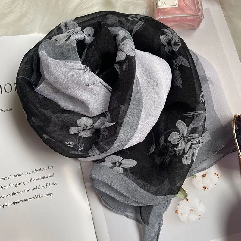 Modischer Luxus Leichtgewichtiger Seidendruck-Schal Damen Aprikosen-Blumen Seiden-Turban Kopftuch Femme Wickeltuch Foulard für Tägliches Tragen – Detail 17