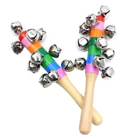 1pc 18cm Wooden Rattle Children Puzzle Musical Instrument Toys Kids Early Education Handbell Toys Kindergarten Teaching Aids 1